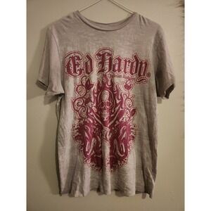 Y2k Ed Hardy Womens Short Sleeve Skull Tshirt Size Small Gray And Red